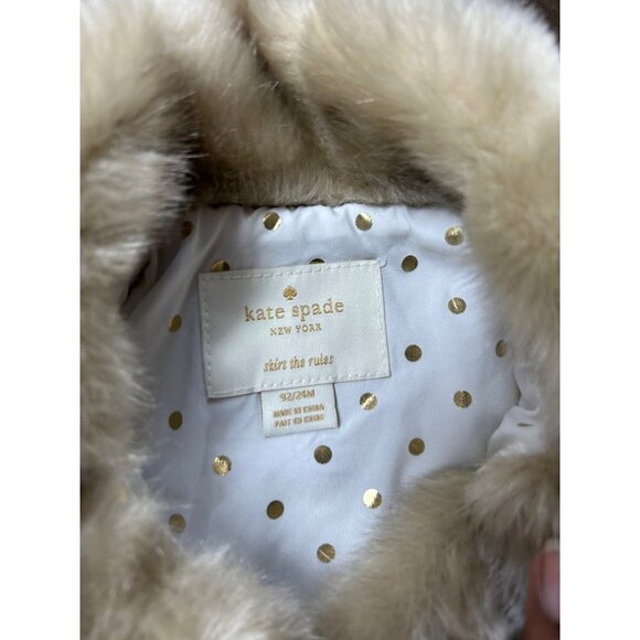 Kate Spade Kids Faux Fur Coat 24M Light Brown Collared - Picture 2 of 9